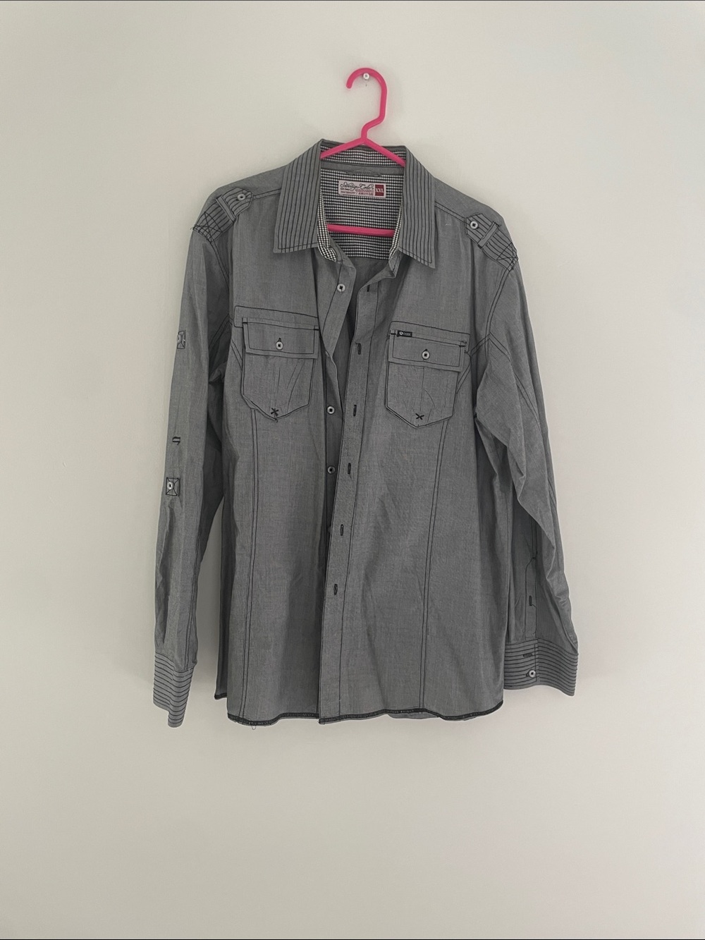 Sovereign Code Gray Striped Long-Sleeve Button-Down Shirt